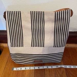 Fossil canvas black stripe tan leather hobo shoulder bag